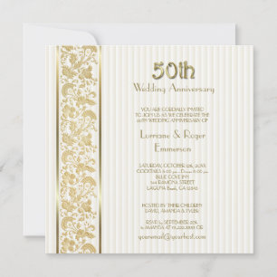 Goldene florale Eleganz 50. Hochzeitstag Einladung