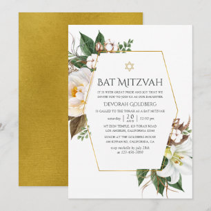 Goldene florale geometrische Bat Mitzwa Einladung