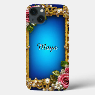 Goldene Florale Gestaltung Rosen Perlen funkelndes Case-Mate iPhone Hülle