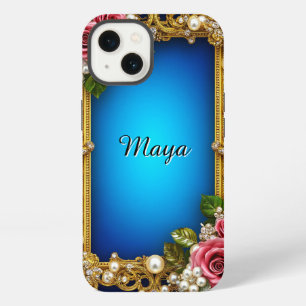 Goldene Florale Gestaltung Rosen Perlen funkelndes iPhone 13 Hülle