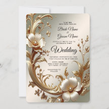 Goldene florale Hochzeitseinladung