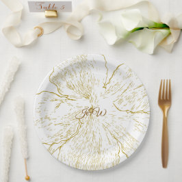 Goldene Florale Linienkunst Botanik Pappteller