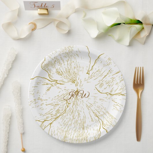 Goldene Florale Linienkunst Botanik Pappteller (Hochzeit)
