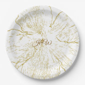 Goldene Florale Linienkunst Botanik Pappteller (Vorderseite)