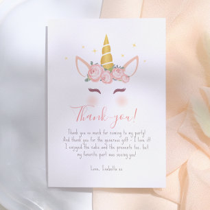 Goldene Florale Magische Einhorn Mädchen Geburtsta Dankeskarte