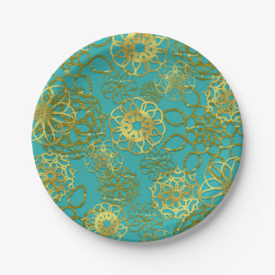 Goldene florale Mandalas Hochzeit Brautparty Pappteller