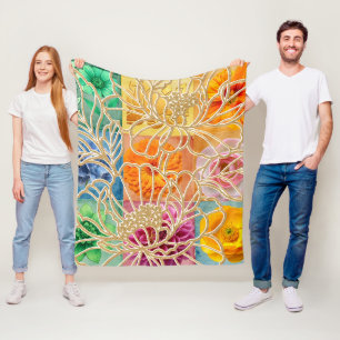 Goldene Florale Mosaik-Flanelldecke Fleecedecke