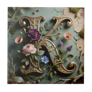Goldene florale Patina-Initiale K Fliese