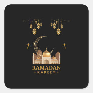 Goldene Florale Ramadan Kareem Feier Quadratischer Aufkleber