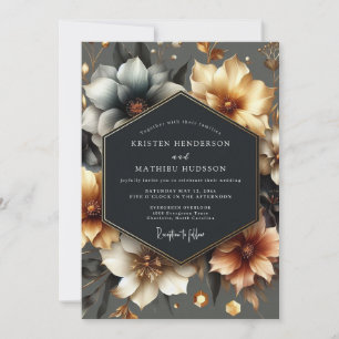 Goldene Florale Romanze Hochzeit Einladung