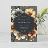 Goldene Florale Romanze Hochzeit Einladung (Stehend Vorderseite)