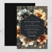 Goldene Florale Romanze Hochzeit Einladung (Vorne/Hinten)