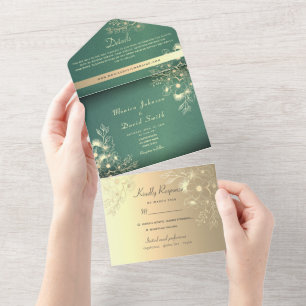 Goldene Florale Smaragd-Hochzeit All In One Einladung