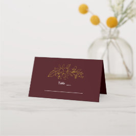 Goldene florale tiefe Burgunderrot-Hochzeitstisch- Platzkarte