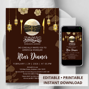 Goldene Florale Tischdekoration Ramadan Iftar-Dinn Einladung