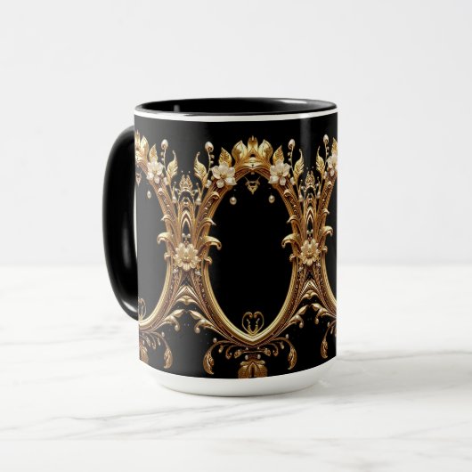 Goldene florale verzierte Rahmen-Tasse Tasse (Vorderseite Links)