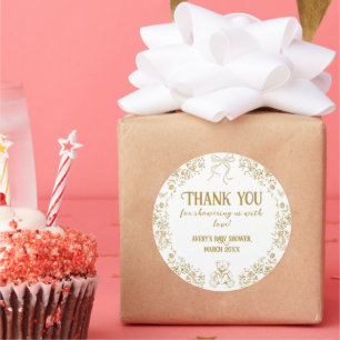 Goldene florale Vintage-Teddybär-Babyparty Runder Aufkleber