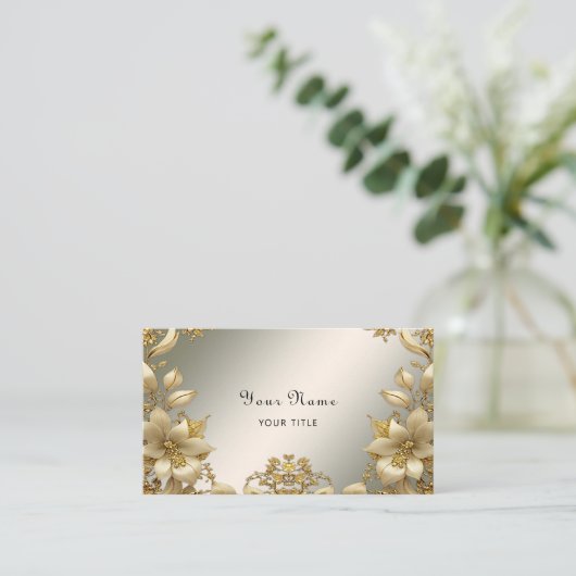 Goldene florale Visitenkarte (Stehend Vorderseite)