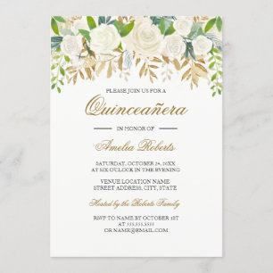 Goldene florale Wasserfarben-Quinceanera-Einladung Einladung