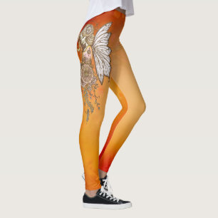 Goldene Flügel und blühende Träume, die magische F Leggings