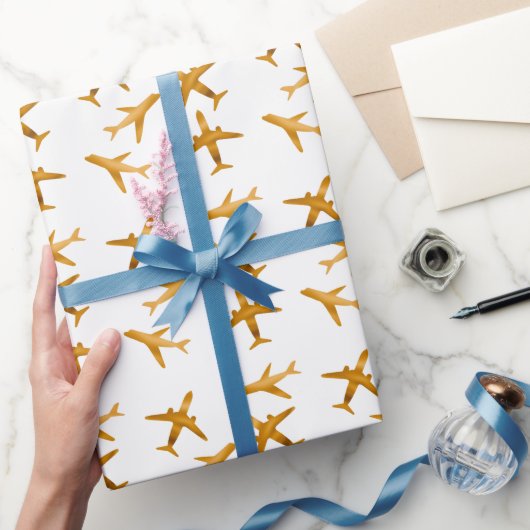 Goldene Flugzeug oder Flugzeuge Geschenkpapier (Schenken)