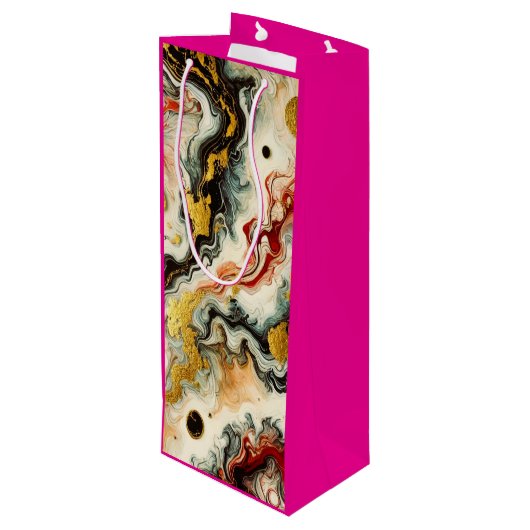 Goldene Flüsse Geschenktüte Für Weinflaschen (Rückseite Schrägansicht)