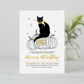 Goldene Fohlen Schwarze Katze Halloween Geburtstag Folieneinladung (Stehend vorne)