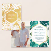 Goldene Foil Aquamarin Monstera Hochzeit Einladung (Anzeige)
