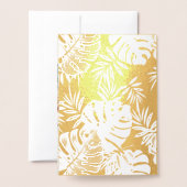 Goldene Foil Aquamarin Monstera Hochzeit Einladung (Rückseite mit Umschlag)