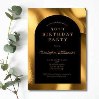 Goldene Foil Black Men's Modern Arch 50. Geburtsta Einladung
