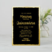Goldene Foil Black Quinceañera Foto Einladung (Stehend vorne)