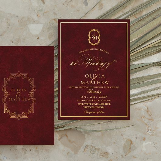 Goldene Foil Burgundy Minimalistisch & elegant Hoc Folieneinladung