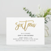 Goldene Foil-Effekt 16. Geburtstagsfeier Einladung (Stehend Vorderseite)