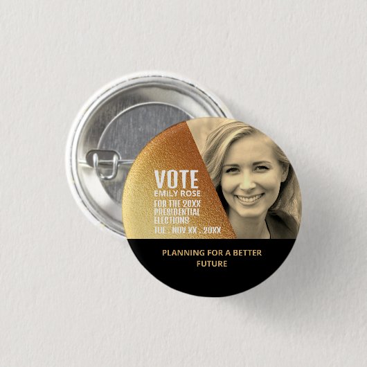 Goldene Foil-Effekt politische Kampagne Werbung Button (Vorne & Hinten)