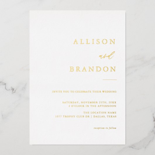 Goldene Foil Elegante Kalligrafie Einfache Hochzei Folieneinladung (Vorderseite)