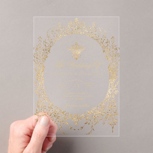 Goldene Foil Elegante Verzierte Viktorianische Hoc Acryleinladungen (Insitu (Handheld))