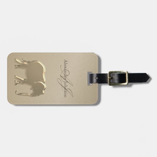 Goldene Foil Elephant Mit Monogramm Sandstein Gepäckanhänger (Vorderseite horizontal)