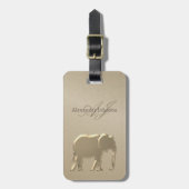 Goldene Foil Elephant Mit Monogramm Sandstein Gepäckanhänger (Vorderseite vertikal)
