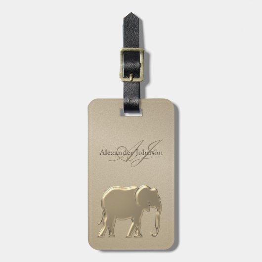Goldene Foil Elephant Mit Monogramm Sandstein Gepäckanhänger (Vorderseite vertikal)
