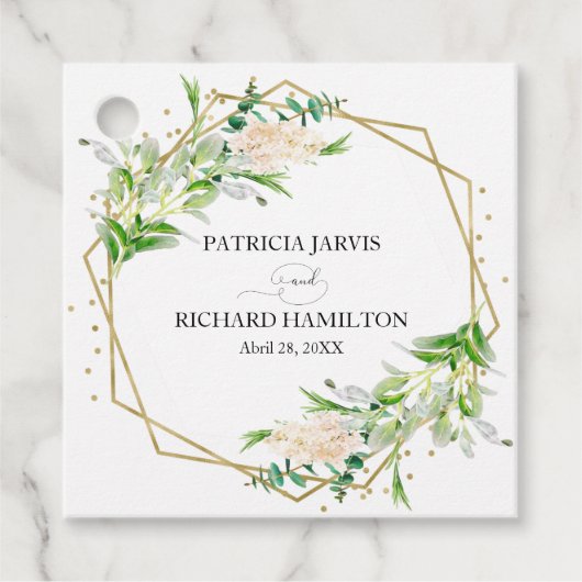 Goldene Foil Geometric Greenery Elegante Hochzeit Geschenkanhänger (Vorderseite)