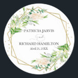 Goldene Foil Geometric Greenery Elegante Hochzeit Runder Aufkleber<br><div class="desc">Geometrische Grünpflanzen des Goldes Foil Foil Elegante Hochzeitsplatte</div>