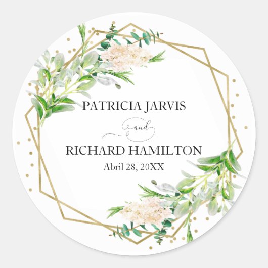 Goldene Foil Geometric Greenery Elegante Hochzeit Runder Aufkleber (Vorderseite)
