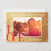 Goldene Foil-Happy-Valentinstag Fotokarte Feiertagskarte (Vorderseite)