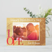 Goldene Foil-Happy-Valentinstag Fotokarte Feiertagskarte (Stehend Vorderseite)