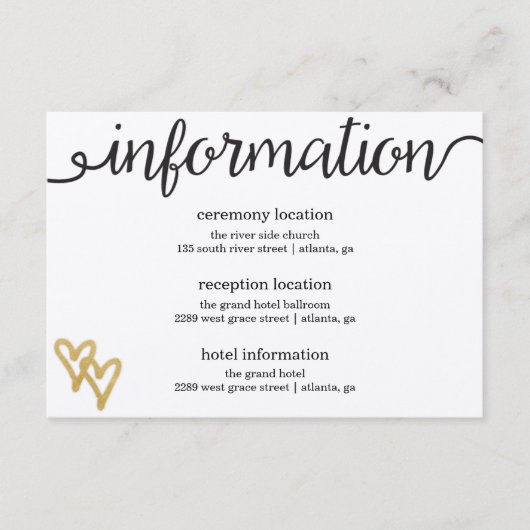 goldene Foil Hearts Kraft Paper Information Card Begleitkarte (Vorderseite)