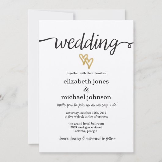 Goldene Foil Hearts Kraft Papier Einladung Hochzei (Vorderseite)