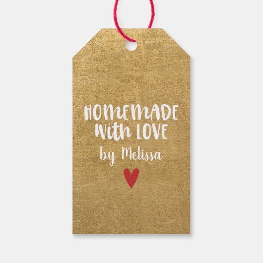 Goldene Foil-Homemade mit Liebe-Script-Herz Geschenkanhänger (Rückseite)