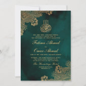 Goldene Foil Lace Grüne islamische Hochzeit Einladung (Vorderseite)
