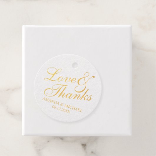 Goldene Foil 'Liebe & Dank' Elegantes Hochzeitsfes Geschenkanhänger (Mit Box)