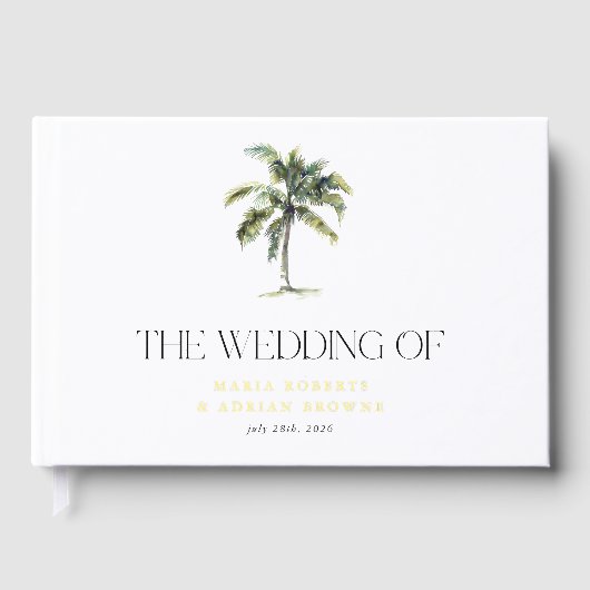 Goldene Foil Palm Tree Tropical Beach Hochzeit Gästebuch (Vorderseite)